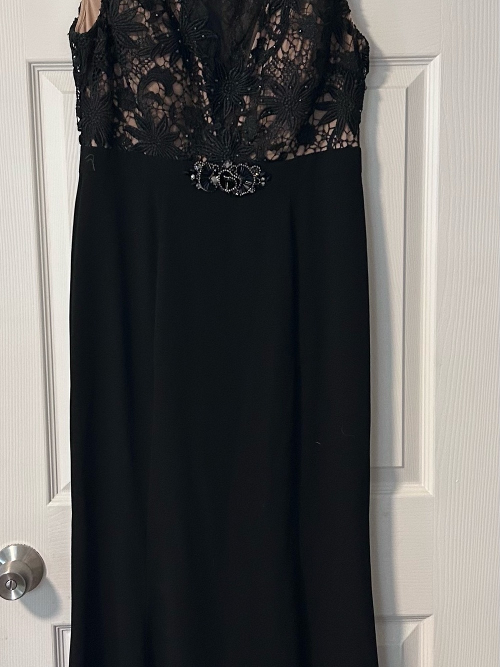 Terani Couture Black Lace Evening Gown with Beaded Accent